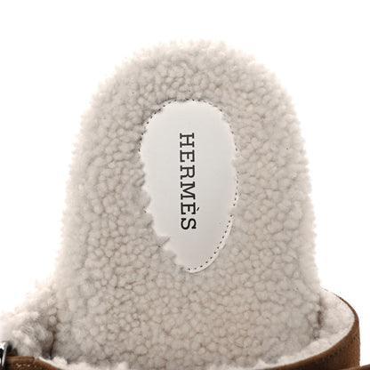 Hermes Suede Goatskin Woolskin Mens Chypre Sandals 41 Brun Fume Ecru 7 of 10