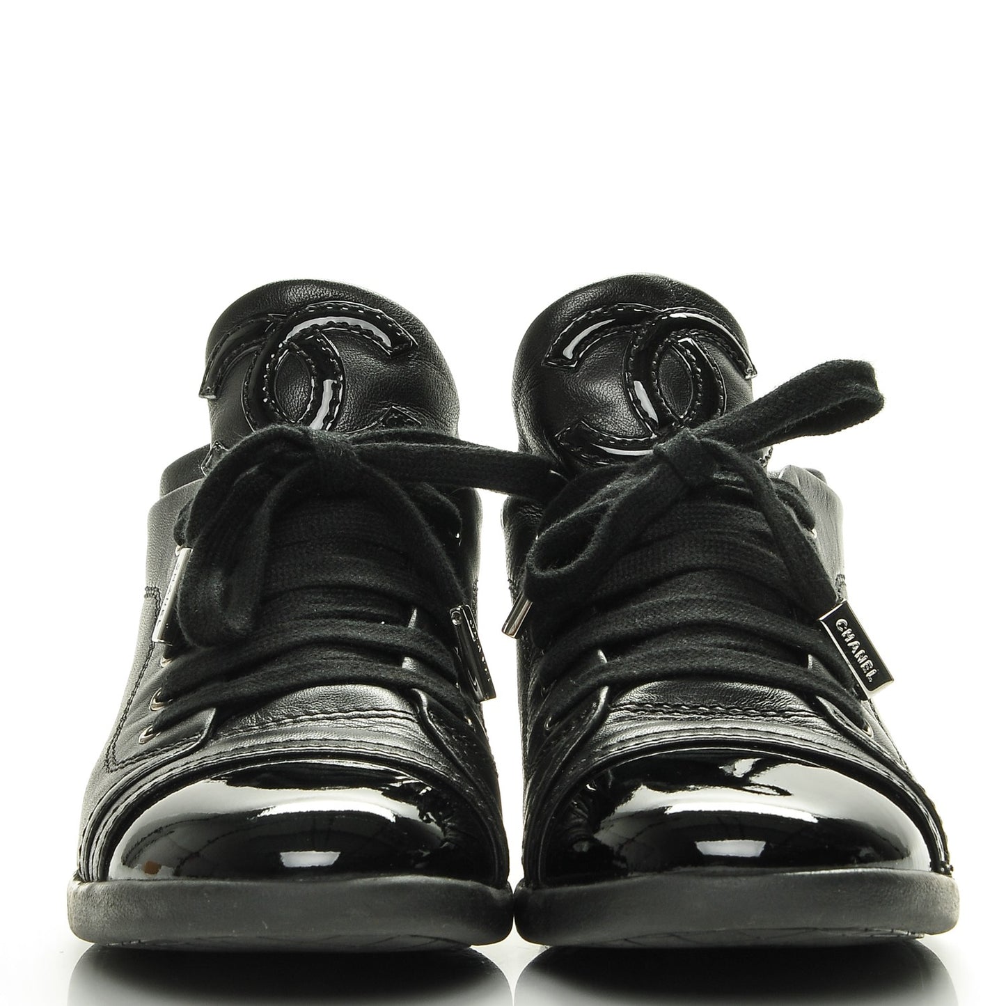 Lambskin Patent Calfskin Cap Toe CC Sneakers 37 Black
