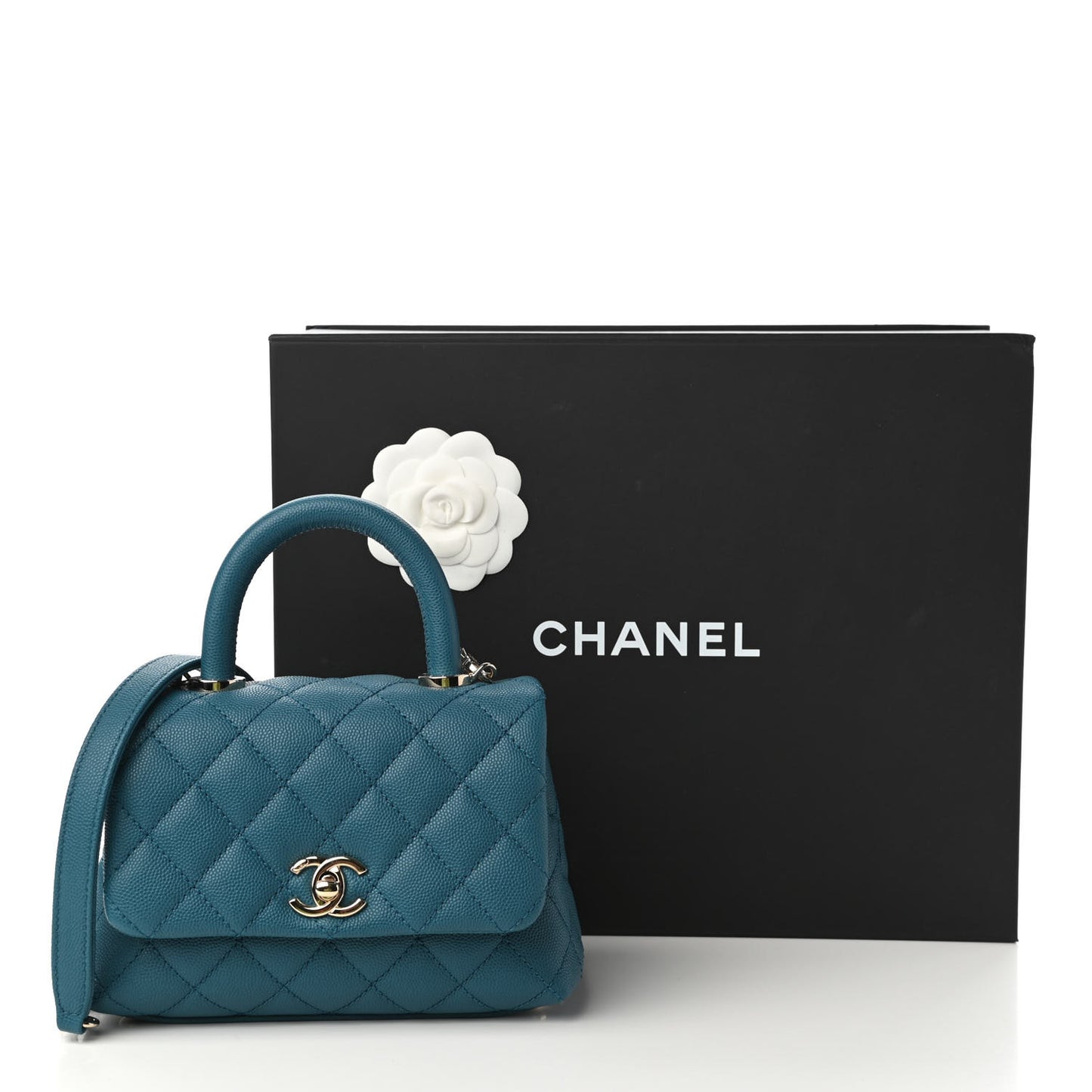 Caviar Quilted Extra Mini Coco Handle Flap Dark Turquoise