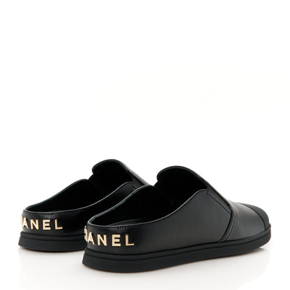 Chanel Lambskin Grosgrain Cap Toe Sneaker Mules 40 Black 9 of 20