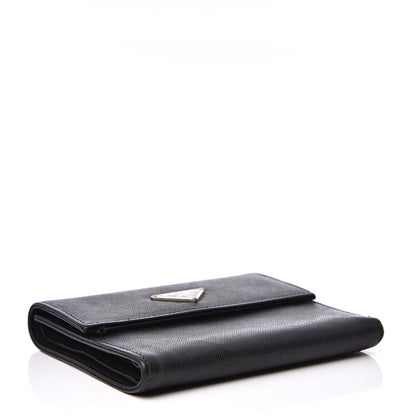 Prada Saffiano Tri-Fold Compact Wallet Black 3 of 10