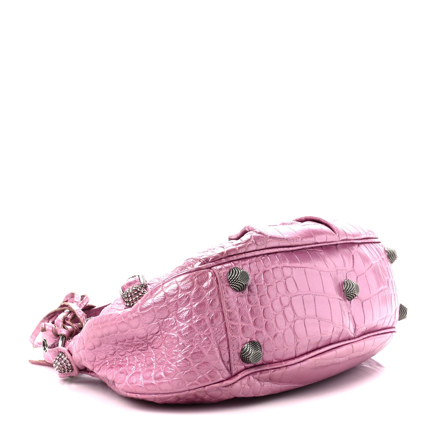 Metallic Extra Supple Calfskin Crystal Crocodile Embossed Small Le Cagole Shoulder Bag Pink
