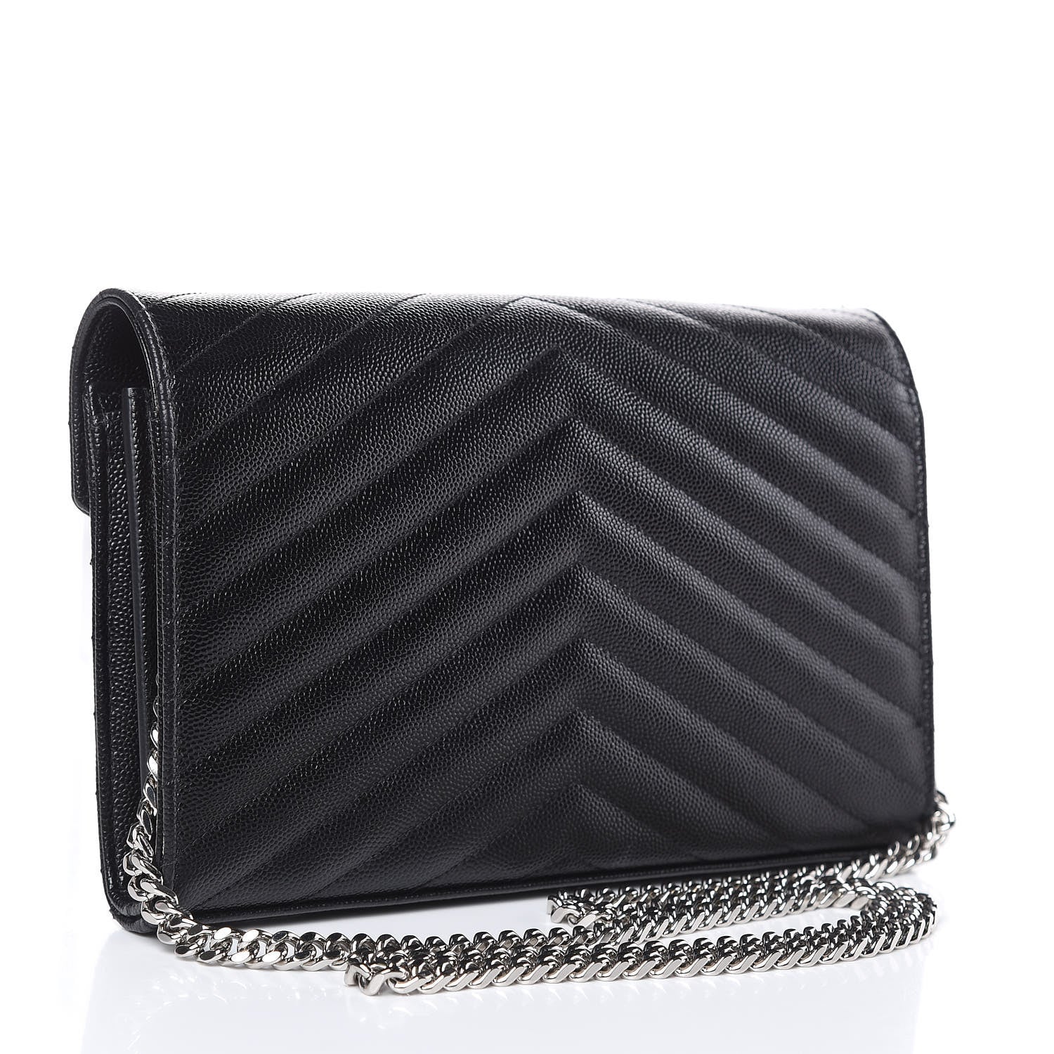 Saint Laurent Grain De Poudre Matelasse Chevron Monogram Chain Wallet Black 3 of 10
