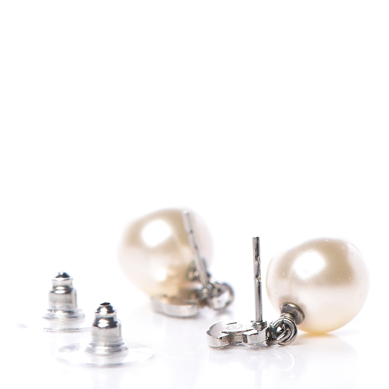 Chanel Crystal Pearl CC Drop Earrings Silver Pearly White 4 of 5