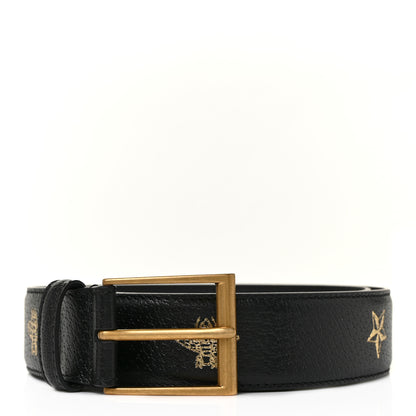 Gucci Textured Dollar Calfskin Bees And Stars Print Mens 35mm Belt 90 36 Black Gold 1 of 4
