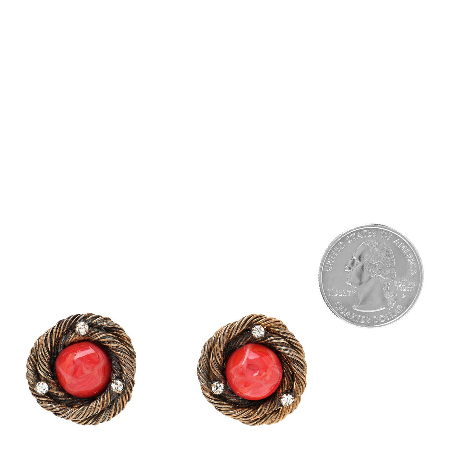 Resin Crystal Clip On Earrings Gold Red