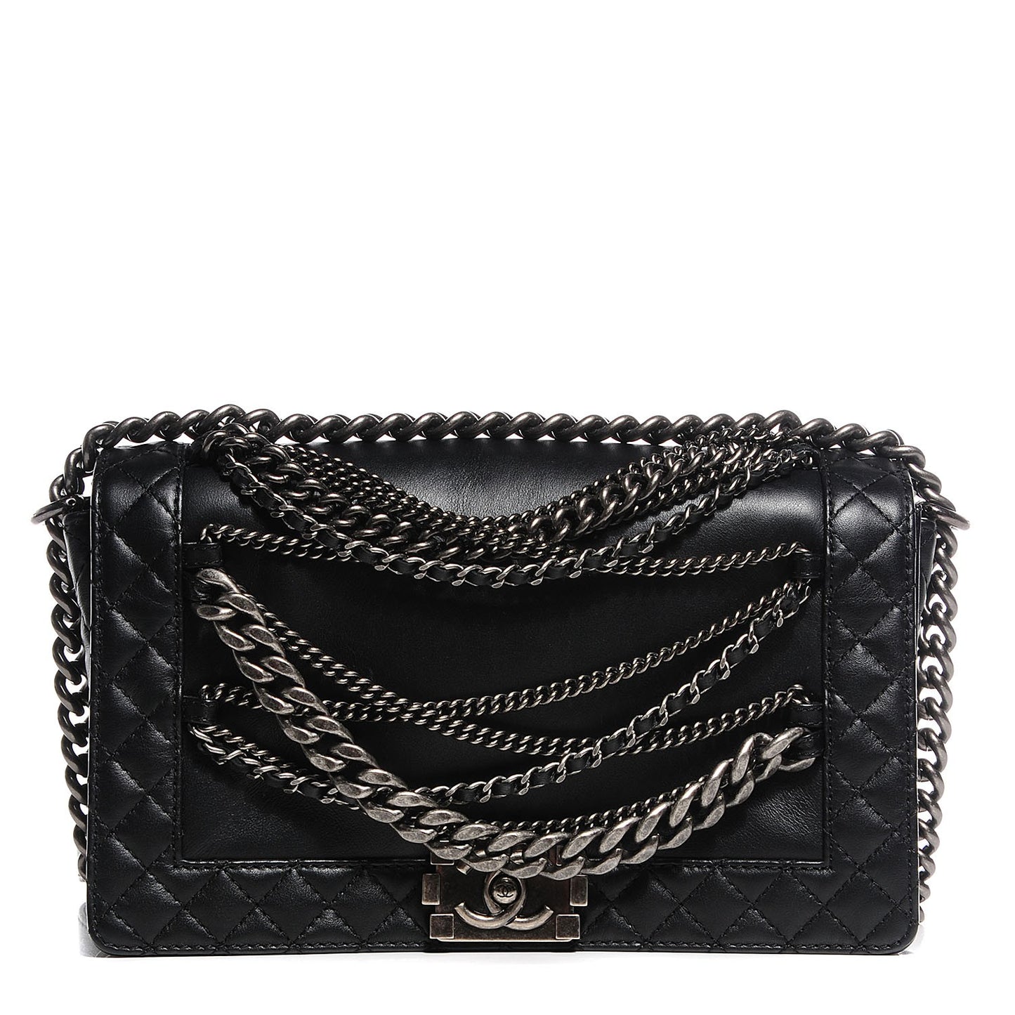 Calfskin Enchained Medium Boy Flap Black