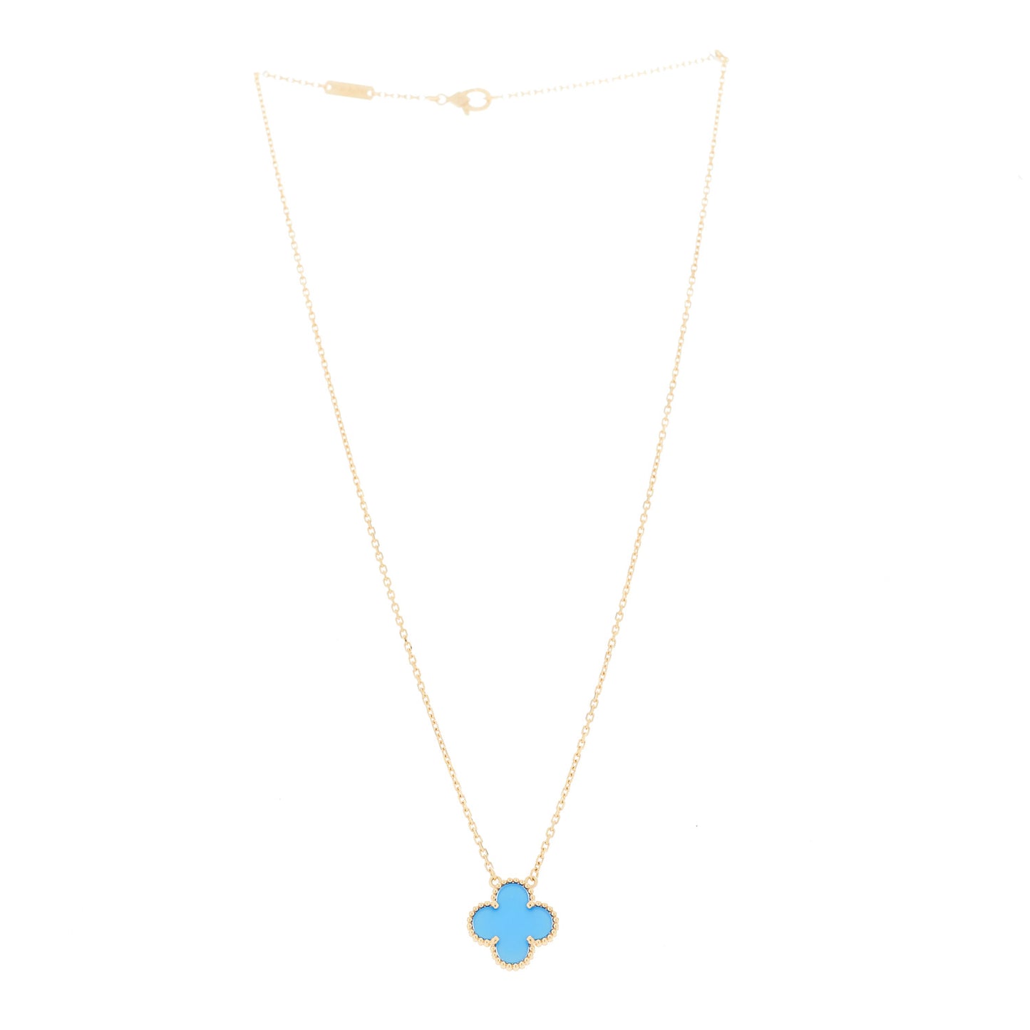 VAN CLEEF &amp; ARPELS 18K Yellow Gold Blue Agate Vintage Alhambra Pendant Necklace