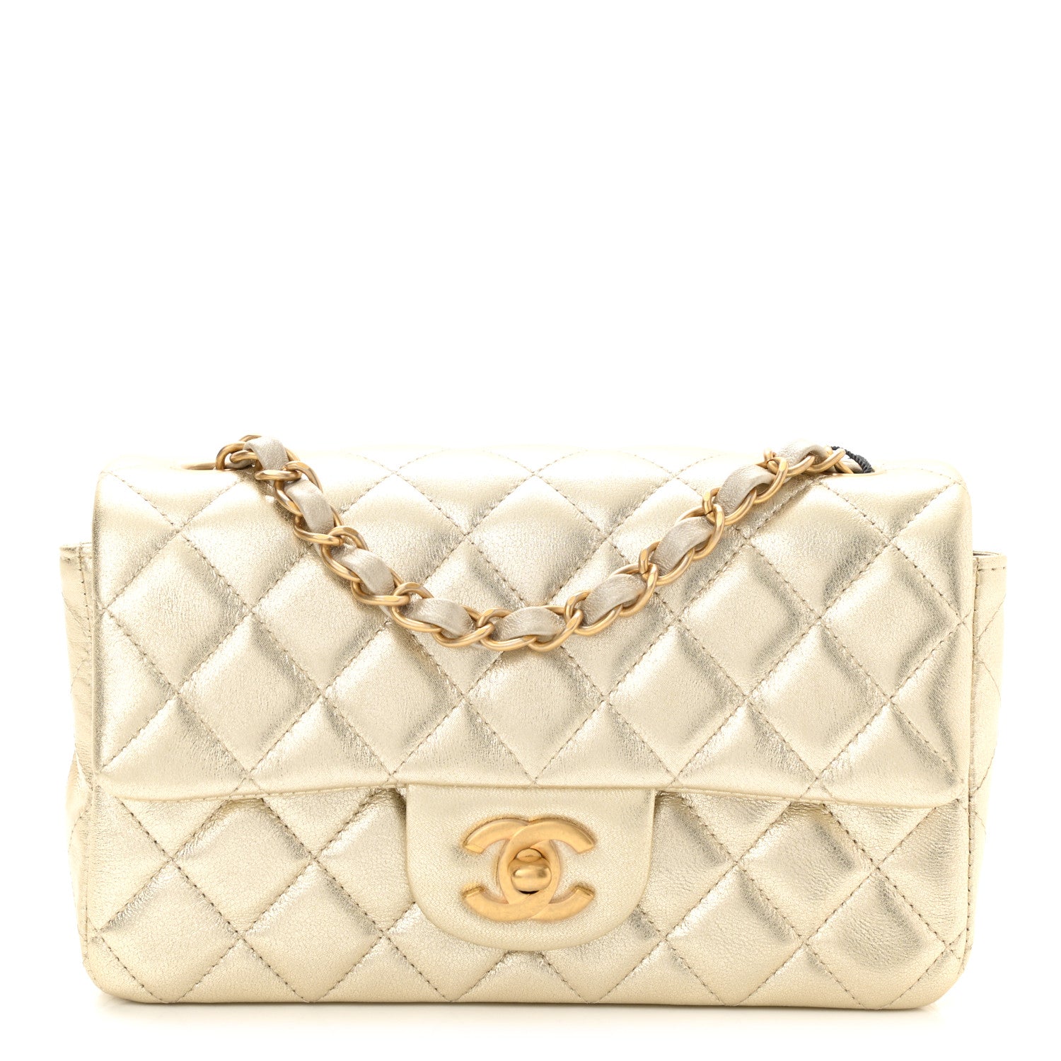 Chanel Metallic Lambskin Quilted Mini Rectangular Flap Gold 1 of 11