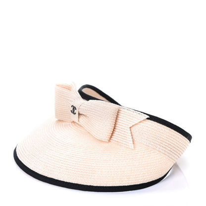Chanel Straw Grosgrain Visor M Beige Black 1 of 4