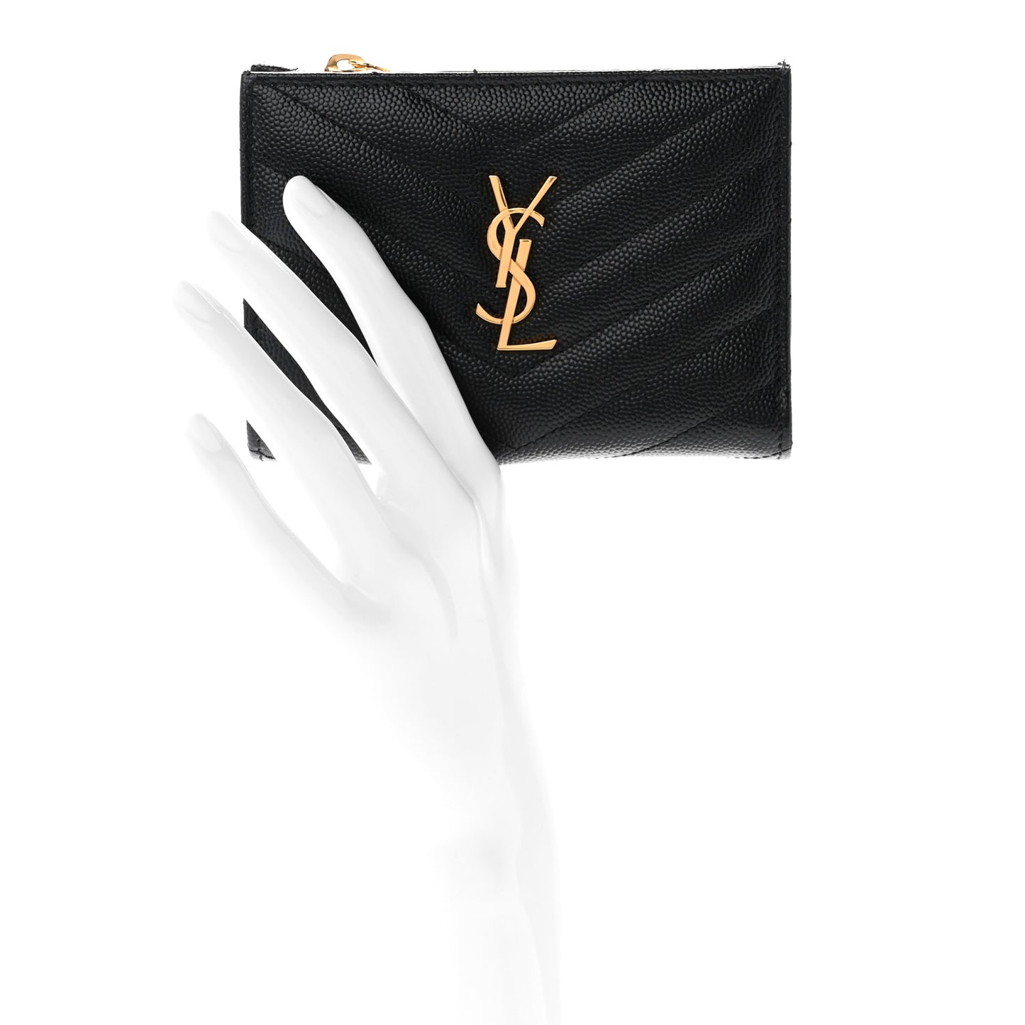 Grain De Poudre Matelasse Chevron Monogram Zipped Two-Part Wallet Black