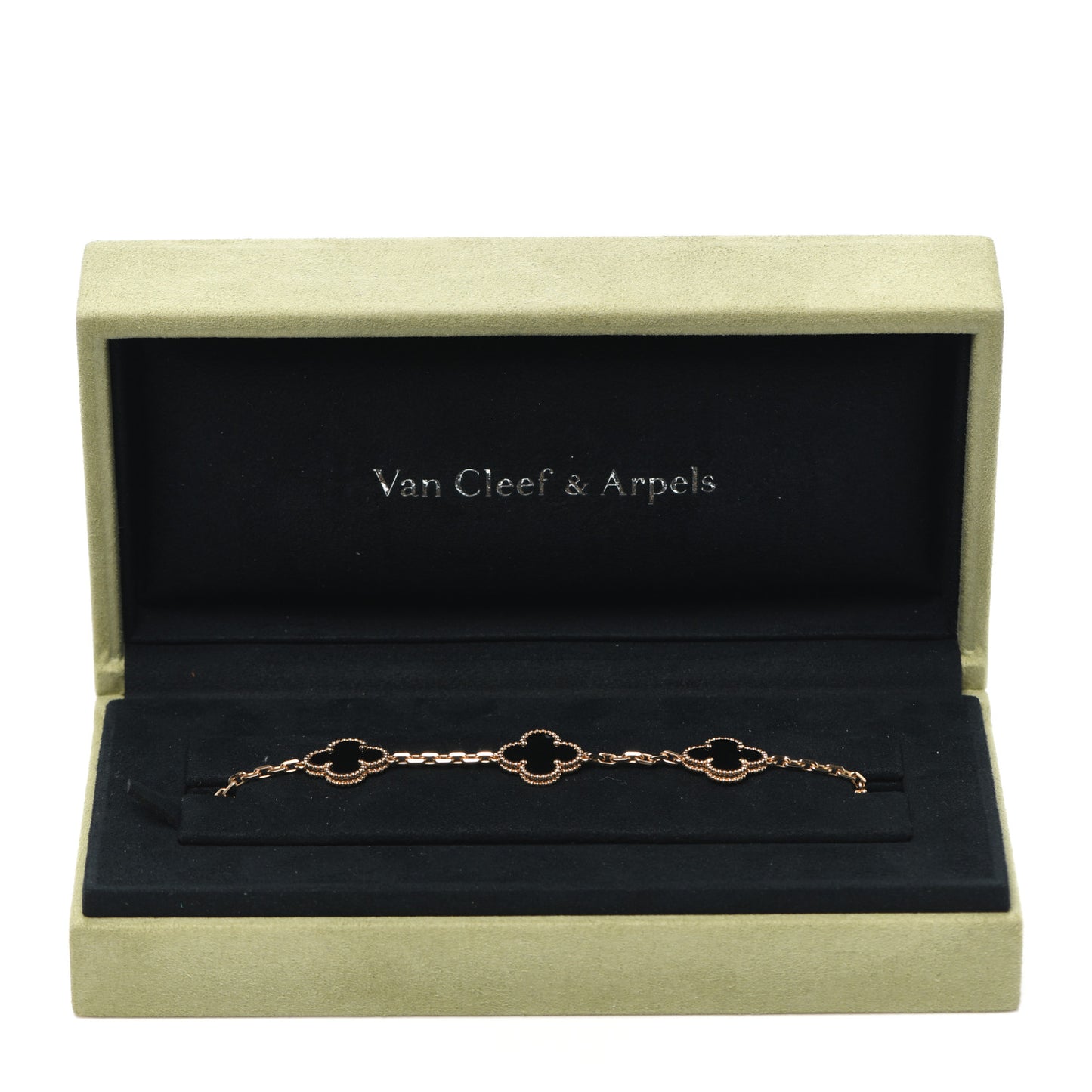 18K Yellow Gold Black Onyx 5 Motifs Vintage Alhambra Bracelet
