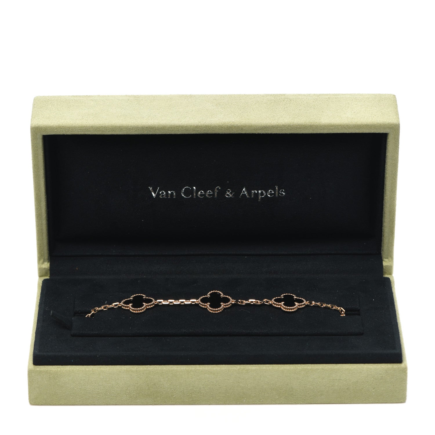 Van Cleef & Arpels 18K Yellow Gold Black Onyx 5 Motifs Vintage Alhambra Bracelet 7 of 7