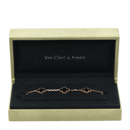 Van Cleef & Arpels 18K Yellow Gold Black Onyx 5 Motifs Vintage Alhambra Bracelet 7 of 7