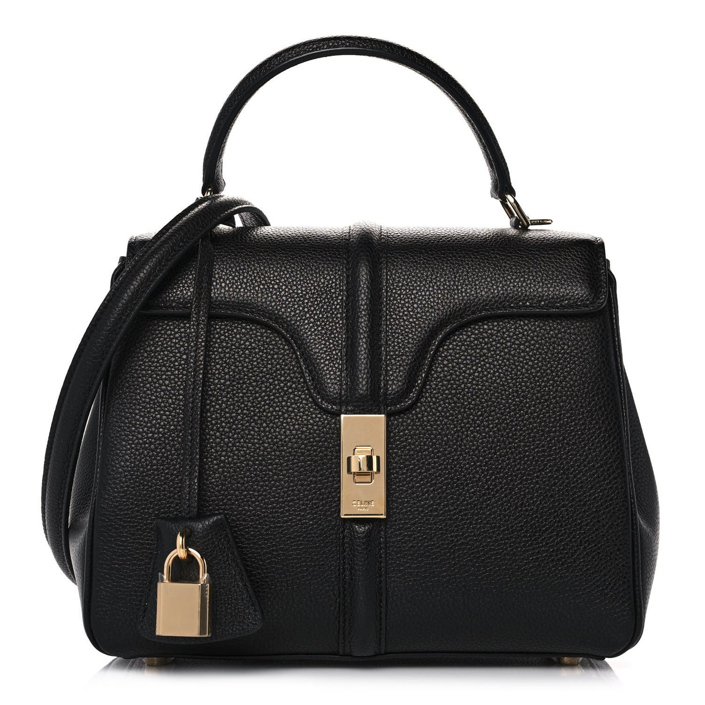 Grained Calfskin Small 16 Top Handle Bag Black