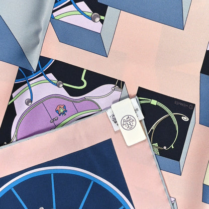 Hermes Silk Springs Springs Bague Scarf 90 Rose Poudre Bleu 2 of 3