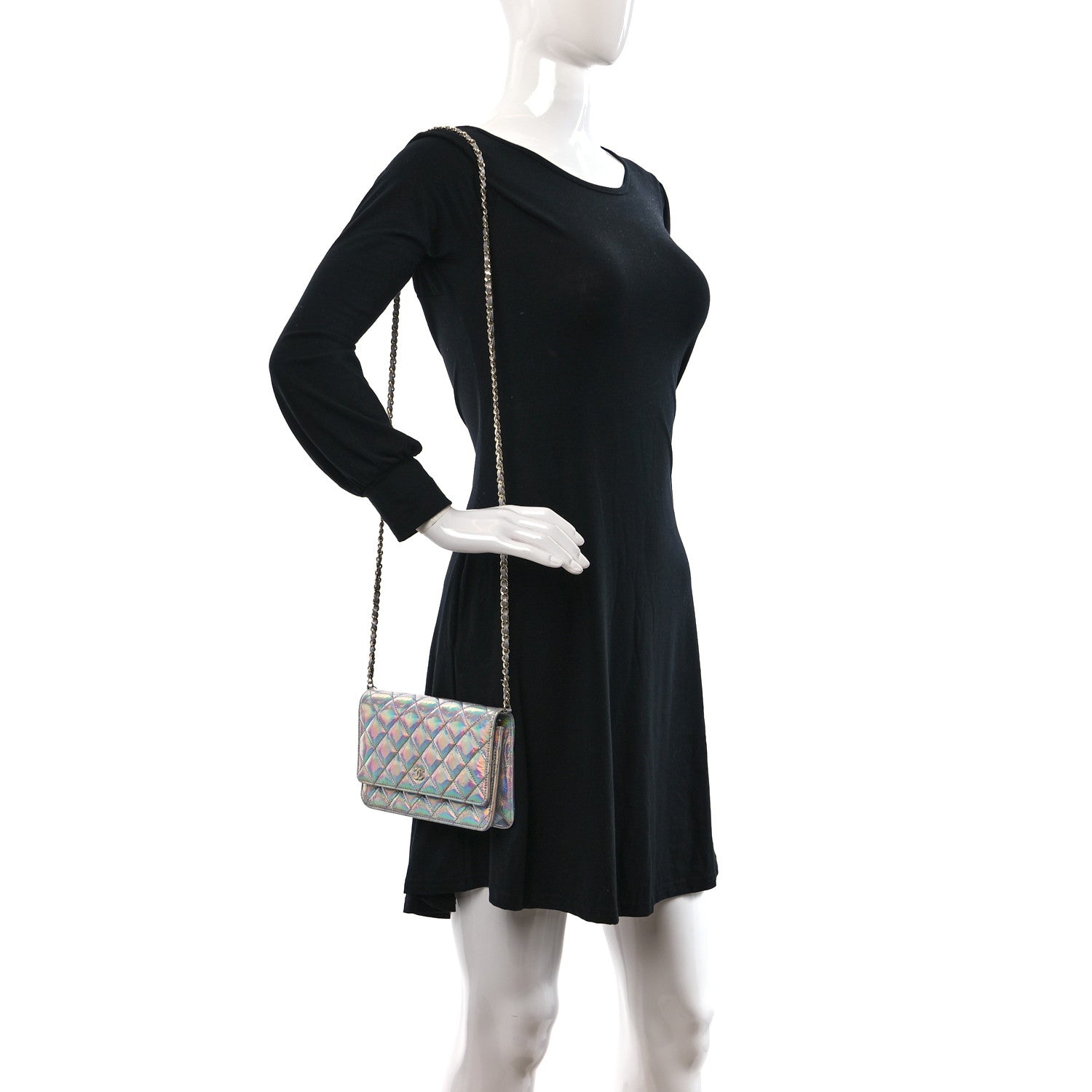 Chanel Iridescent Goatskin Quilted Wallet On Chain WOC Silver 2 of 12