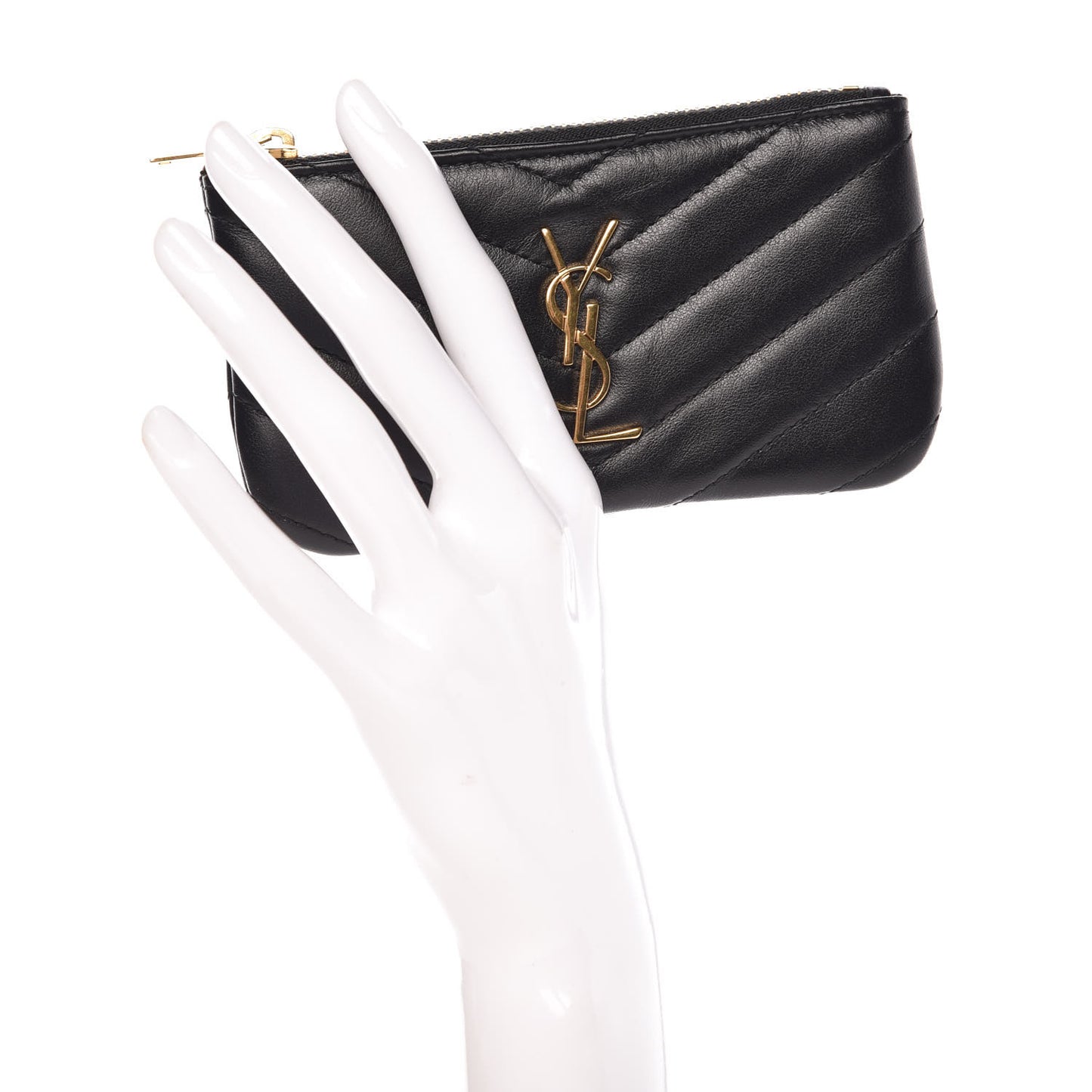 Calfskin Matelasse Monogram Key Pouch Black