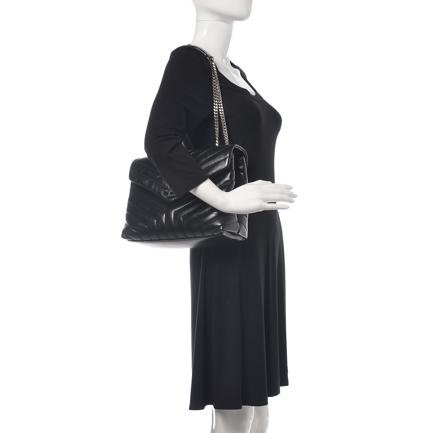 Saint Laurent Calfskin Y Quilted Monogram Medium Loulou Chain Satchel Black 2 of 9