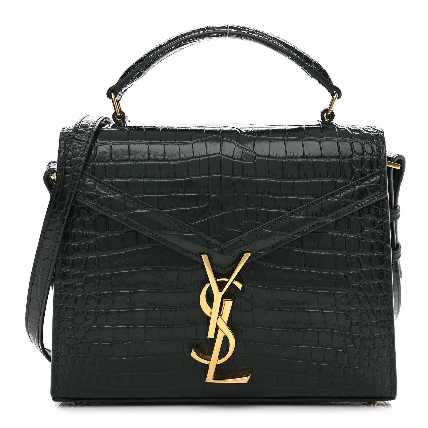 Calfskin Crocodile Embossed Mini Classic Monogram Cassandra Top Handle Green