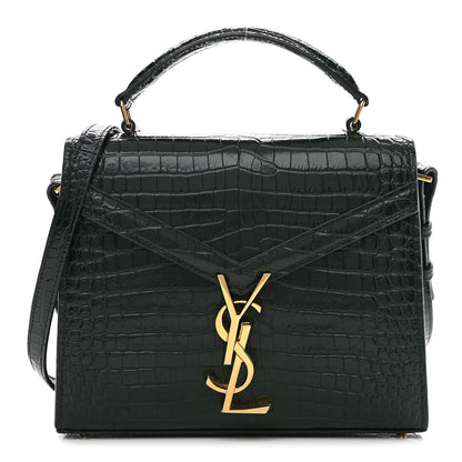 Saint Laurent Calfskin Crocodile Embossed Mini Classic Monogram Cassandra Top Handle Green 1 of 13