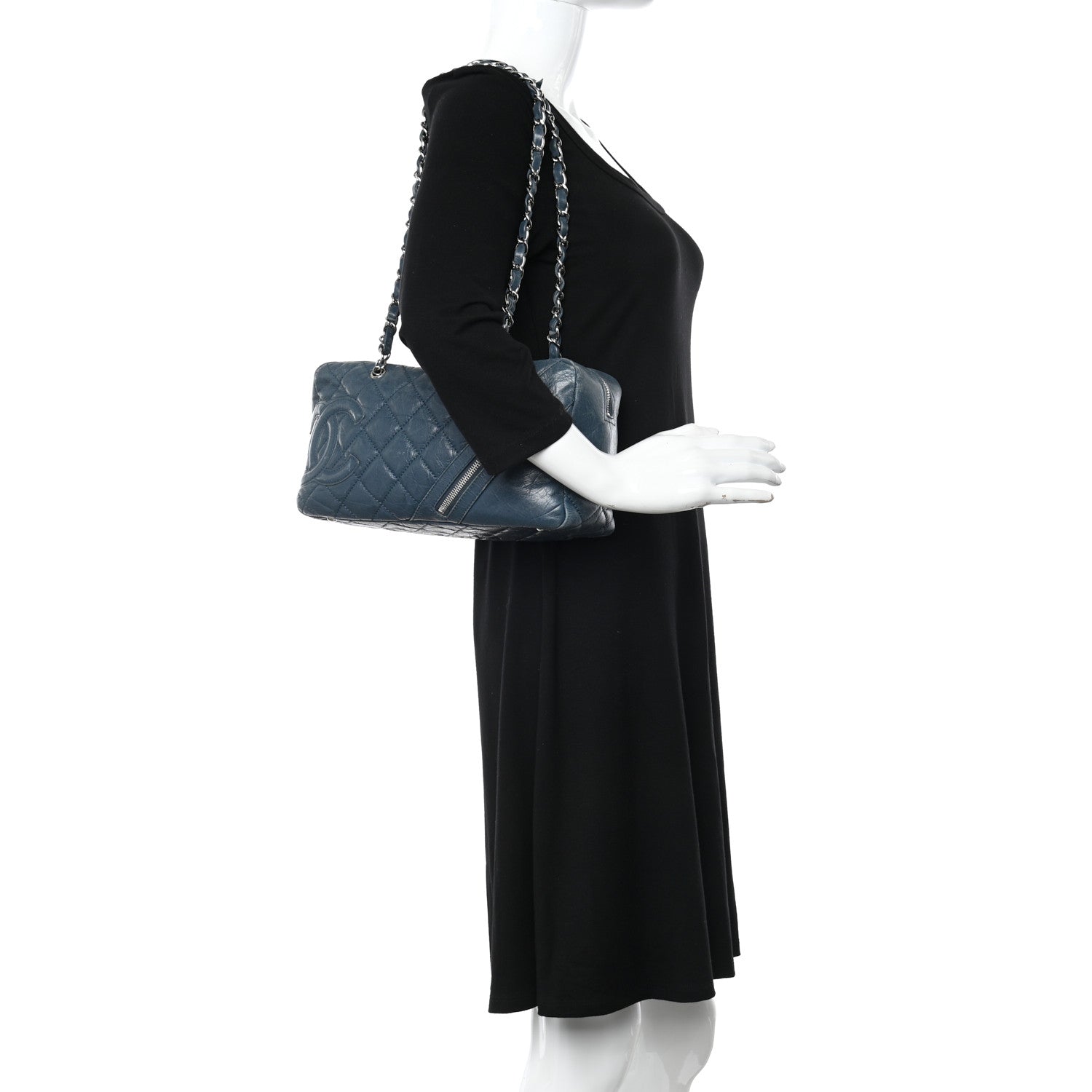Chanel Aged Calfskin Quilted Cotton Club Bowler Blue 2 of 11