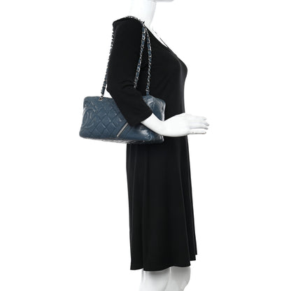 Chanel Aged Calfskin Quilted Cotton Club Bowler Blue 2 of 11