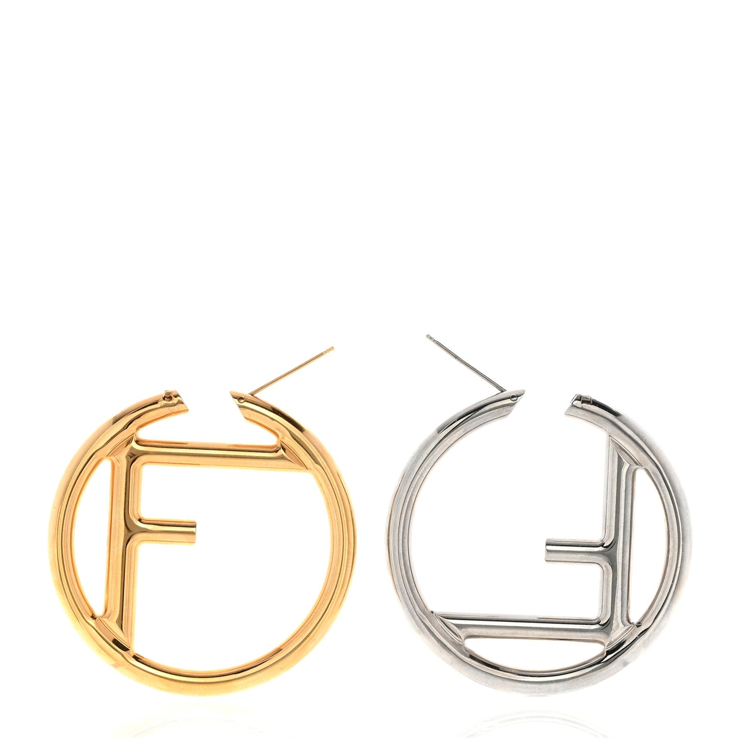 Metal FF Hoop Earrings Gold Silver