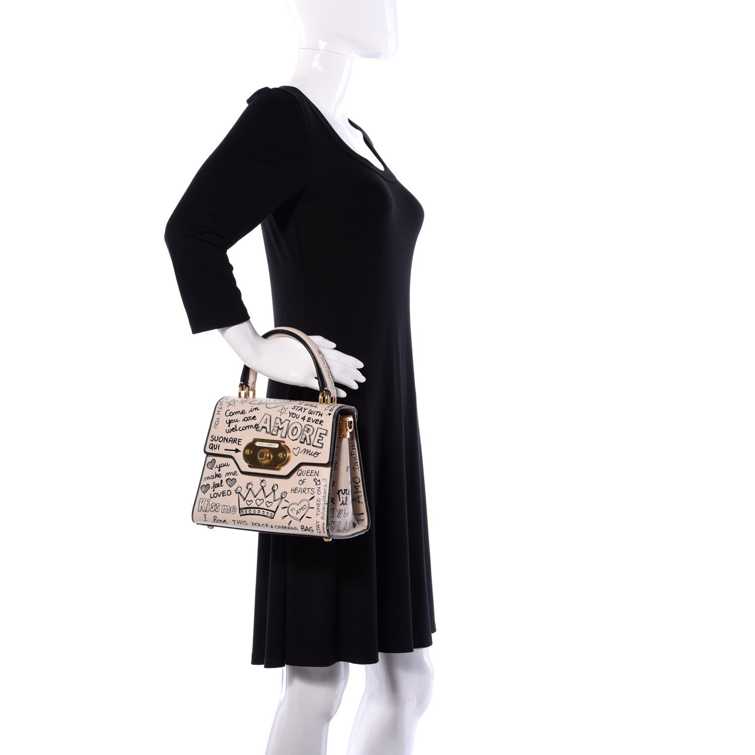 Dolce & Gabbana Calfskin Graffiti Printed Welcome Satchel White Black 3 of 9
