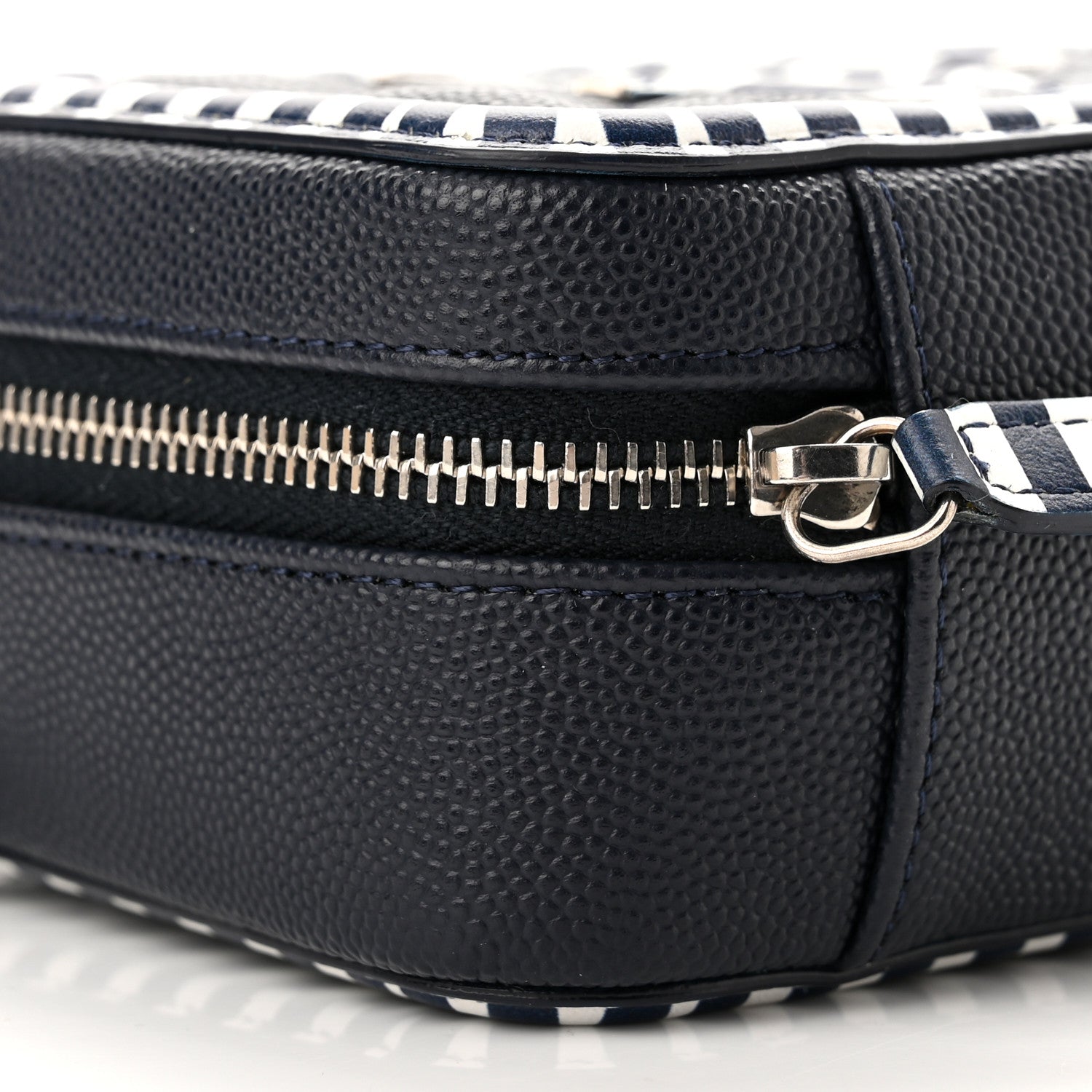 Chanel Caviar Quilted Striped Filigree Vanity Clutch With Chain Navy White 9 of 10