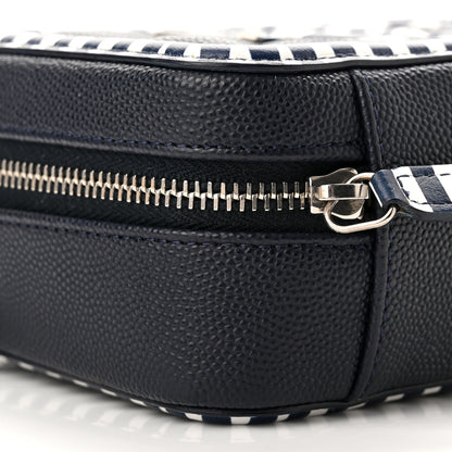 Chanel Caviar Quilted Striped Filigree Vanity Clutch With Chain Navy White 9 of 10