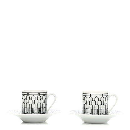 Hermes Porcelain H Deco Coffee Cup And Saucer Set Of 2 Black 1 of 11