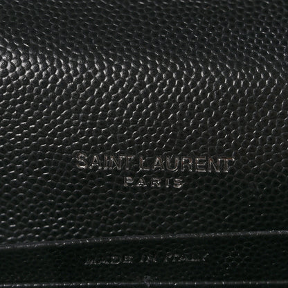 Saint Laurent Grain De Poudre Matelasse Chevron Monogram Monochrome Envelope Chain Wallet Black 6 of 10