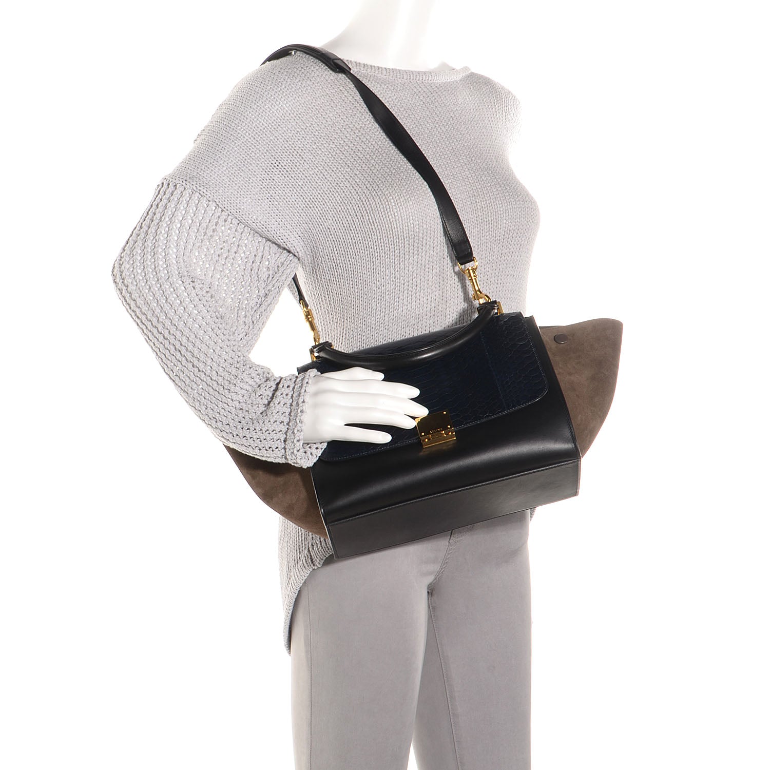 Celine Python and Suede Small Tri-Color Trapeze Blue Brown Black 2 of 10