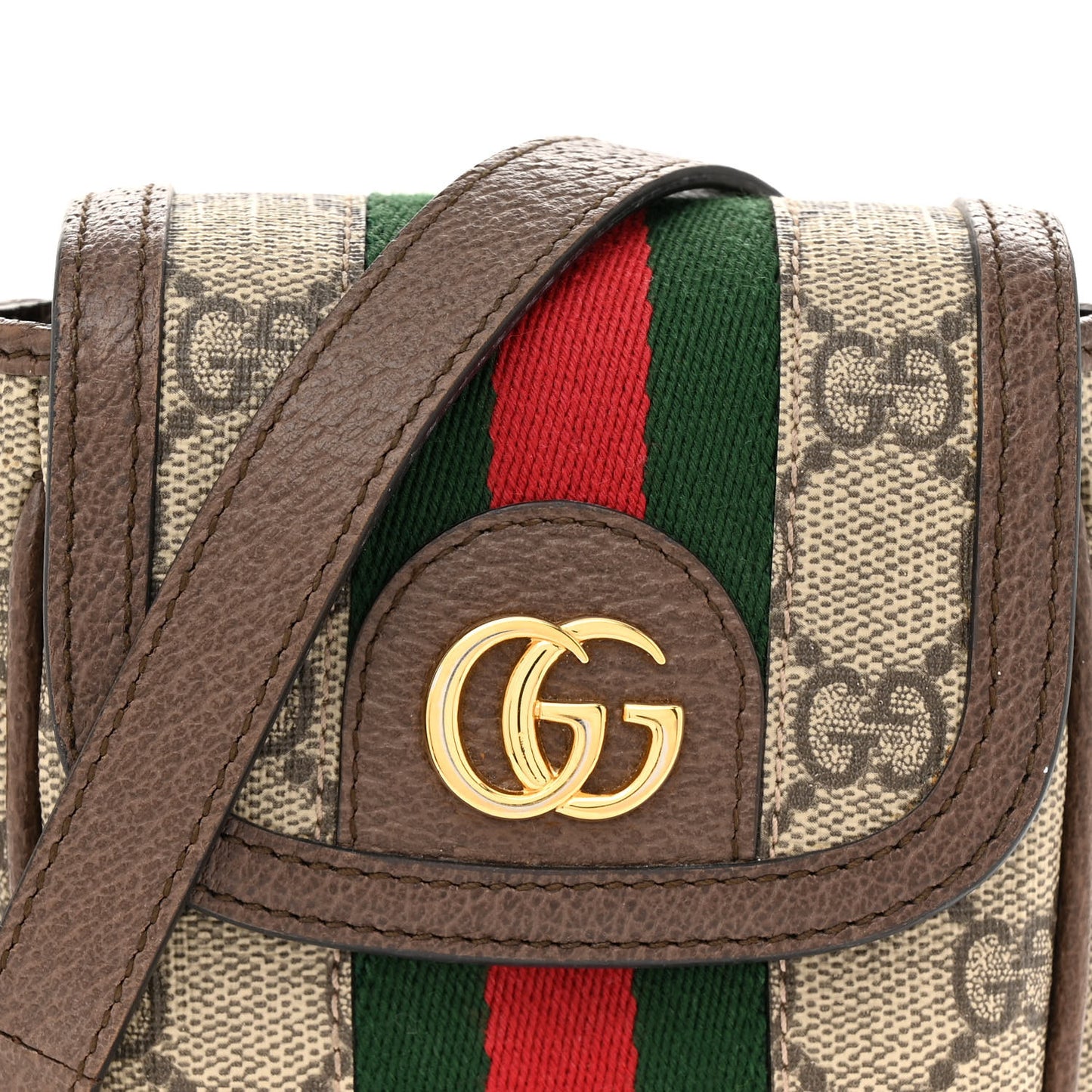 GG Supreme Monogram Web Ophidia Phone Crossbody Bag Beige New Acero