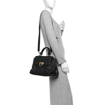 Salvatore Ferragamo Woven Calfskin Medium Sofia Shoulder Bag Black 2 of 12
