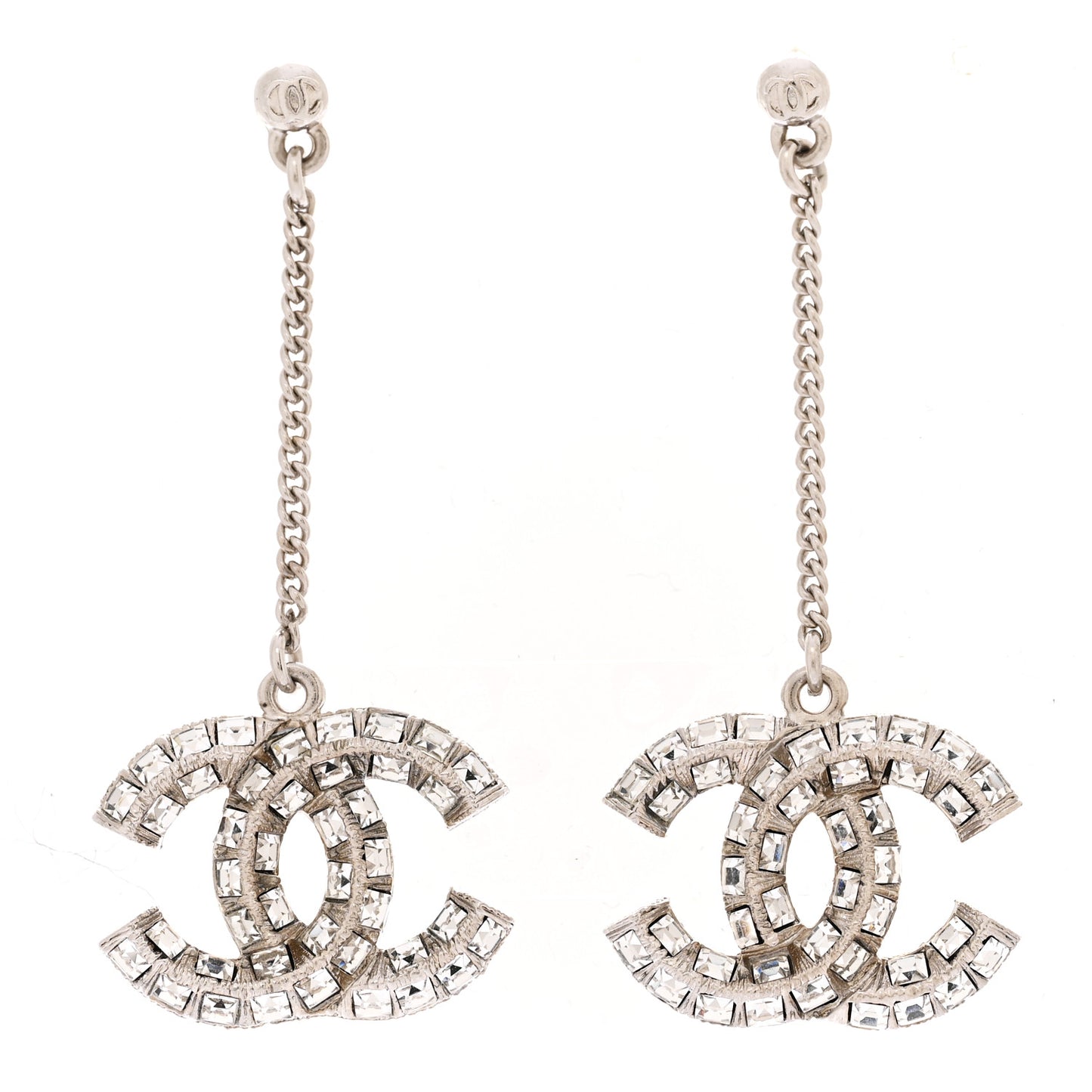 Baguette Crystal CC Drop Earrings Silver
