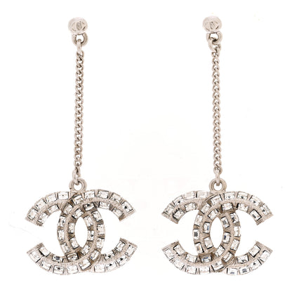 Chanel Baguette Crystal CC Drop Earrings Silver 1 of 4