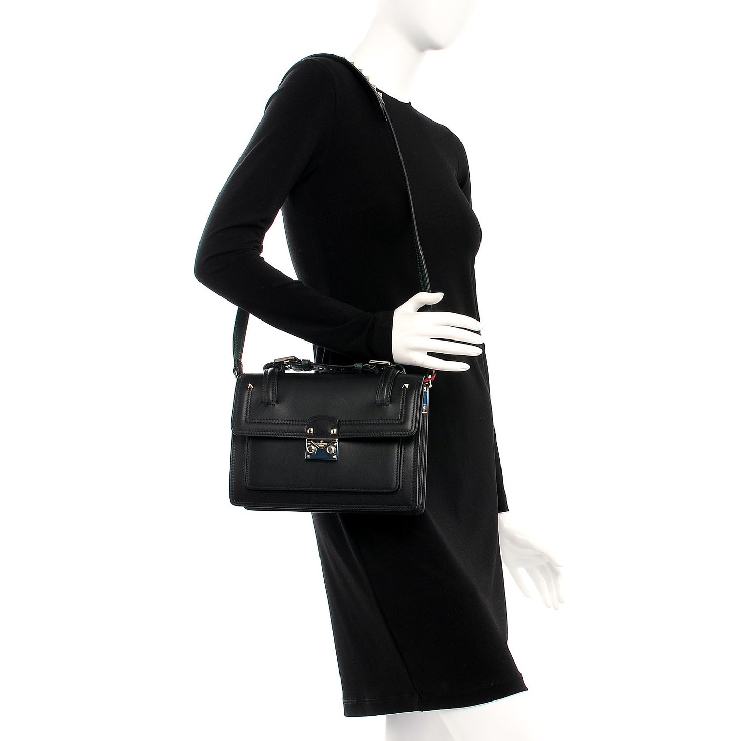Vitello Medium Rockstud Cabana Top Handle Satchel Black