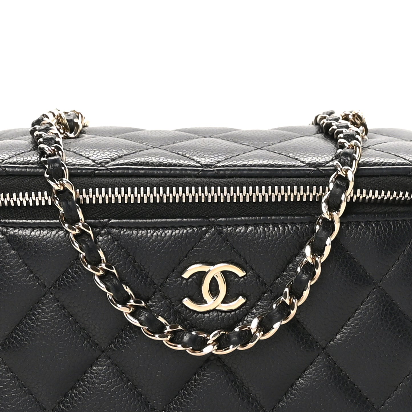 Caviar Quilted Small Tiny CC Vanity Case With Chain Black