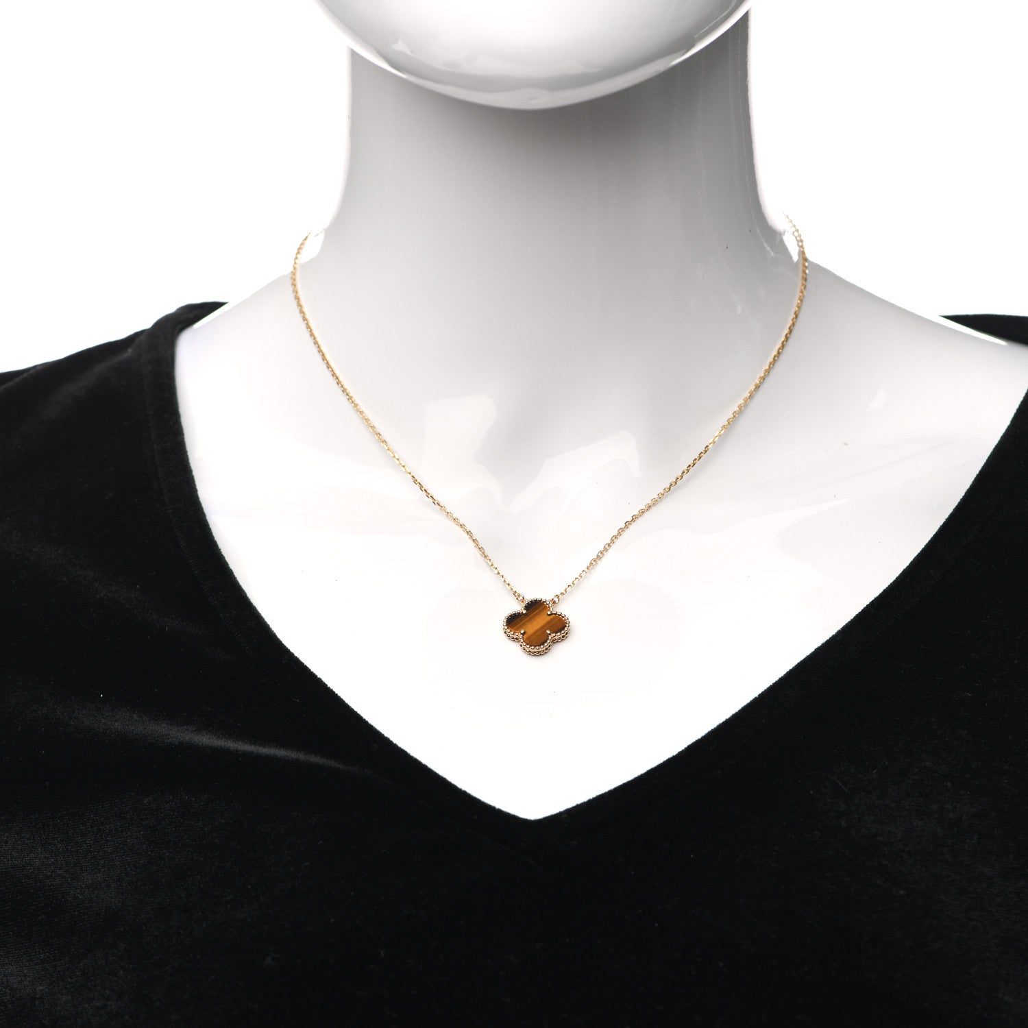 Van Cleef & Arpels 18K Yellow Gold Tiger Eye Vintage Alhambra Pendant Necklace 2 of 7