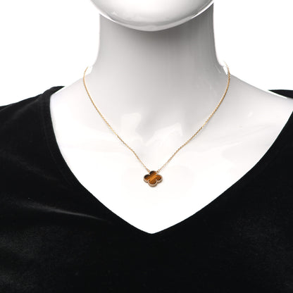 Van Cleef & Arpels 18K Yellow Gold Tiger Eye Vintage Alhambra Pendant Necklace 2 of 7