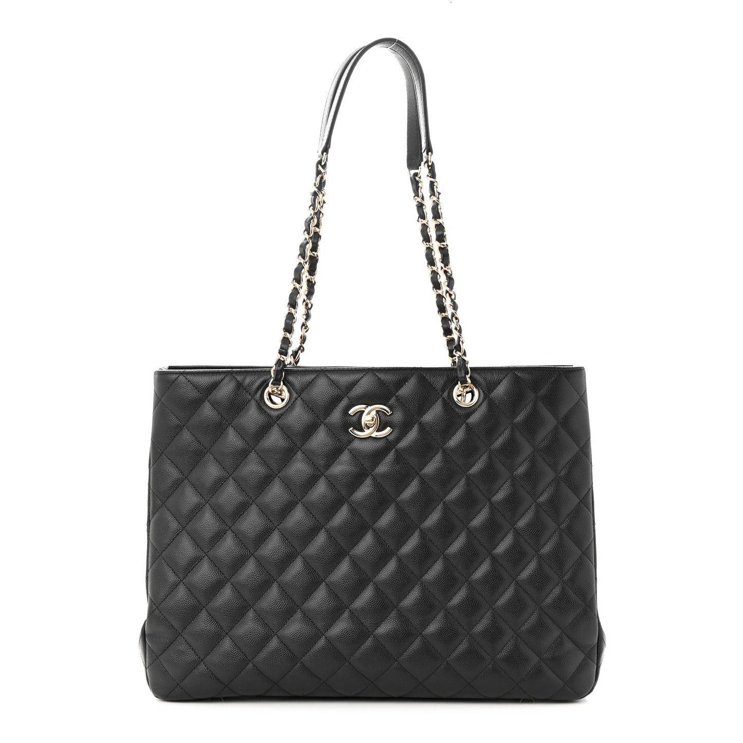 Caviar Quilted Large Shopping Tote Black