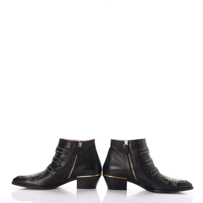 Chloe Nappa Sheepskin Studded Suzanna Short Boots 40 Black Gold 5 of 9