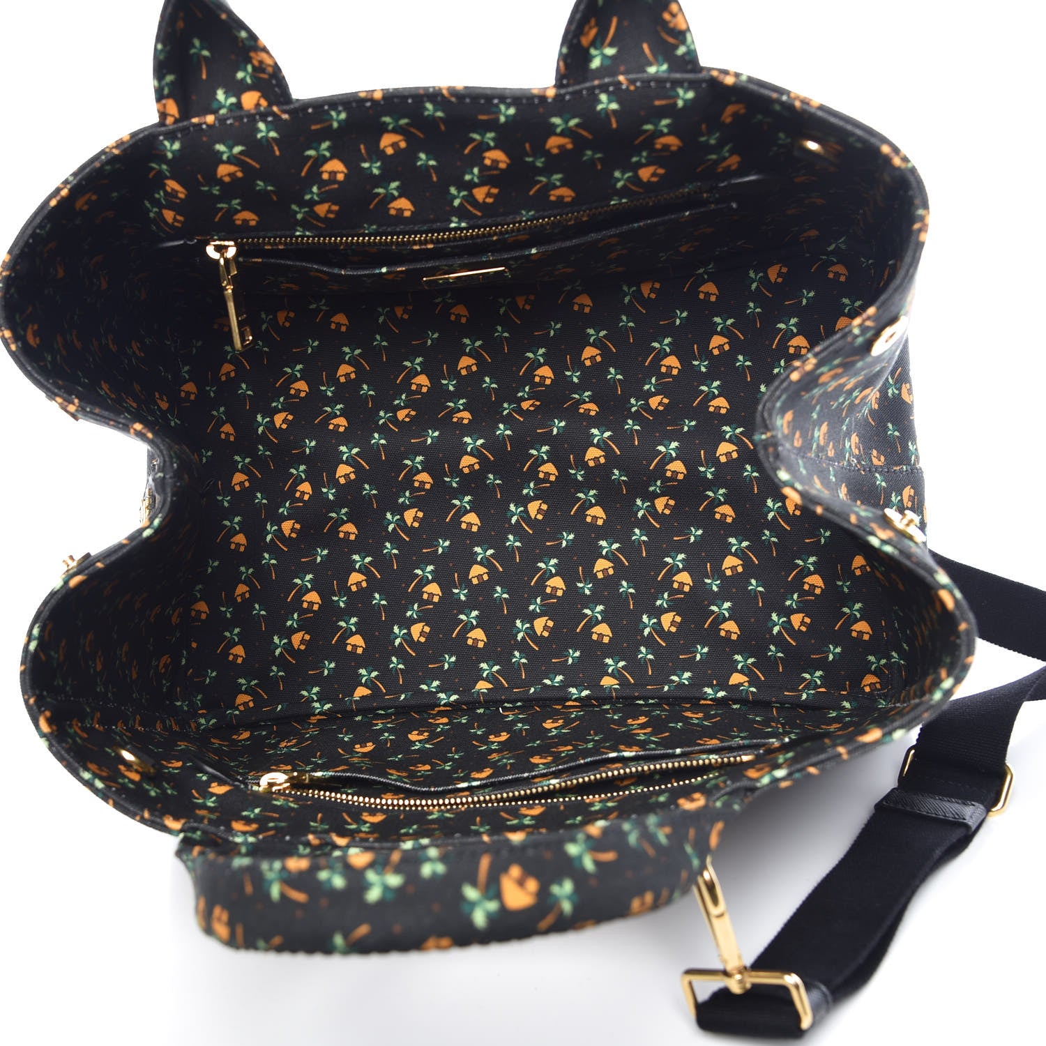 Prada Canapa Palm Tree Print Logo Tote Black 5 of 11