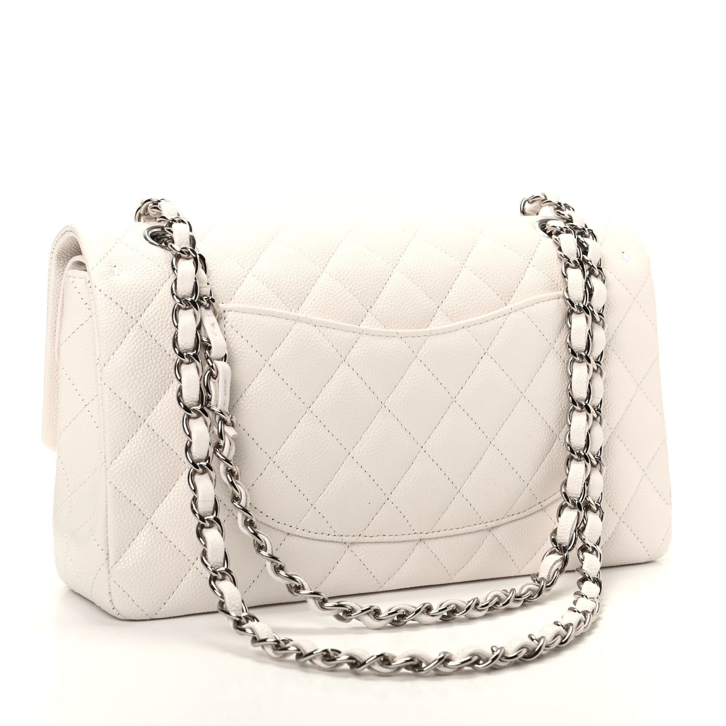 Caviar Quilted Medium Double Flap White
