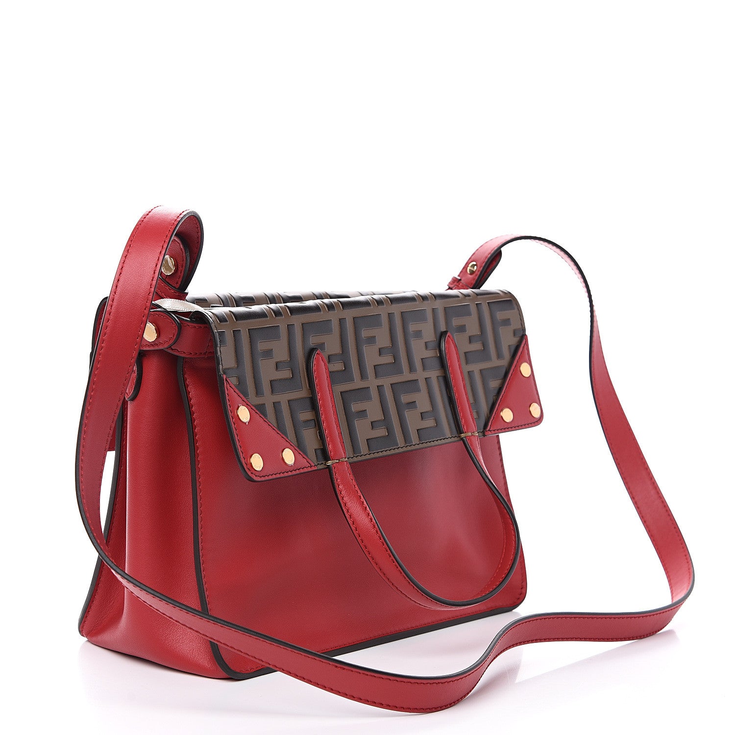 Fendi Vitello Grace Bi-Color FF 1974 Embossed Flip Tote Fragola Maya Black 3 of 10