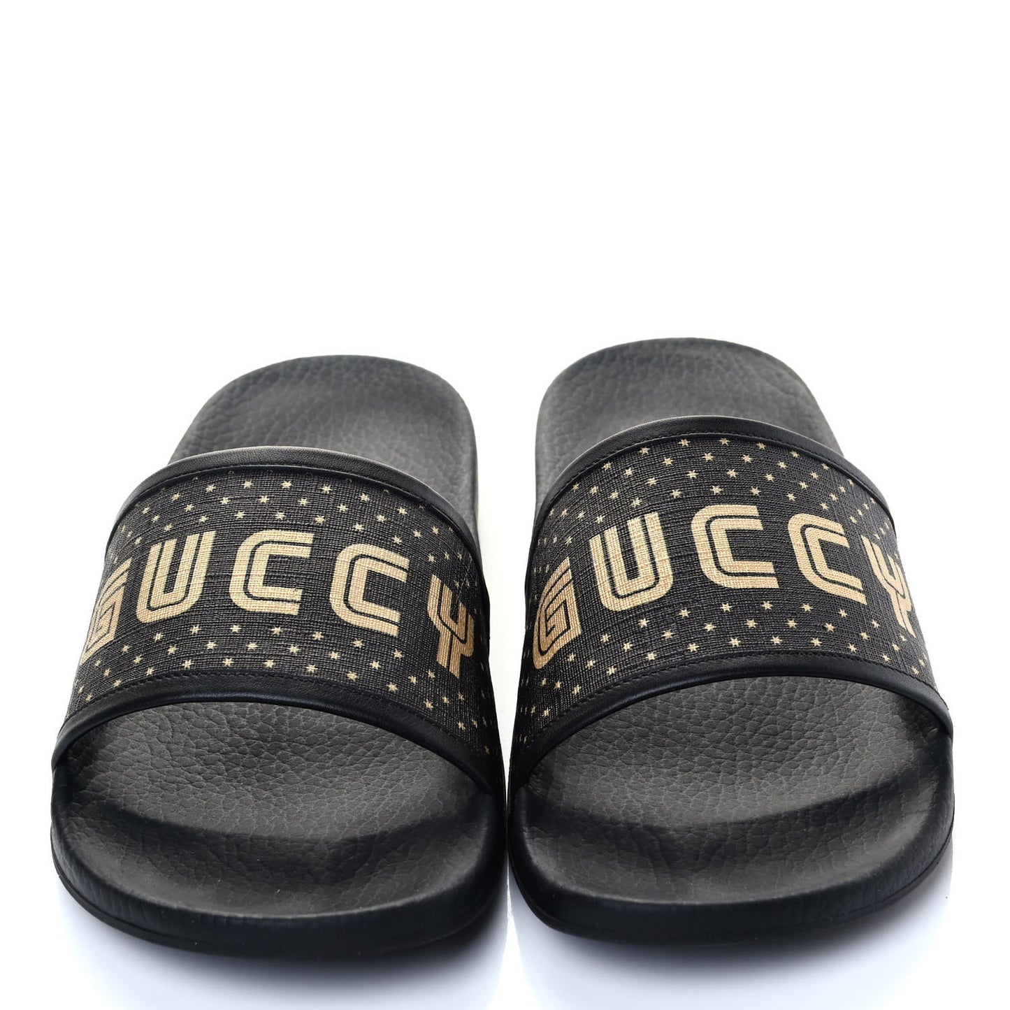 X SEGA Supreme Canvas GUCCY Stars Womens Slide Sandals 41 Black Gold