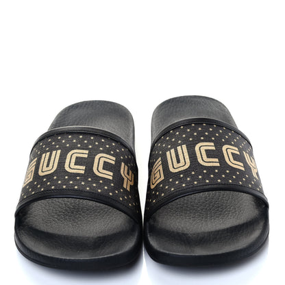 Gucci X SEGA Supreme Canvas GUCCY Stars Womens Slide Sandals 41 Black Gold 6 of 6