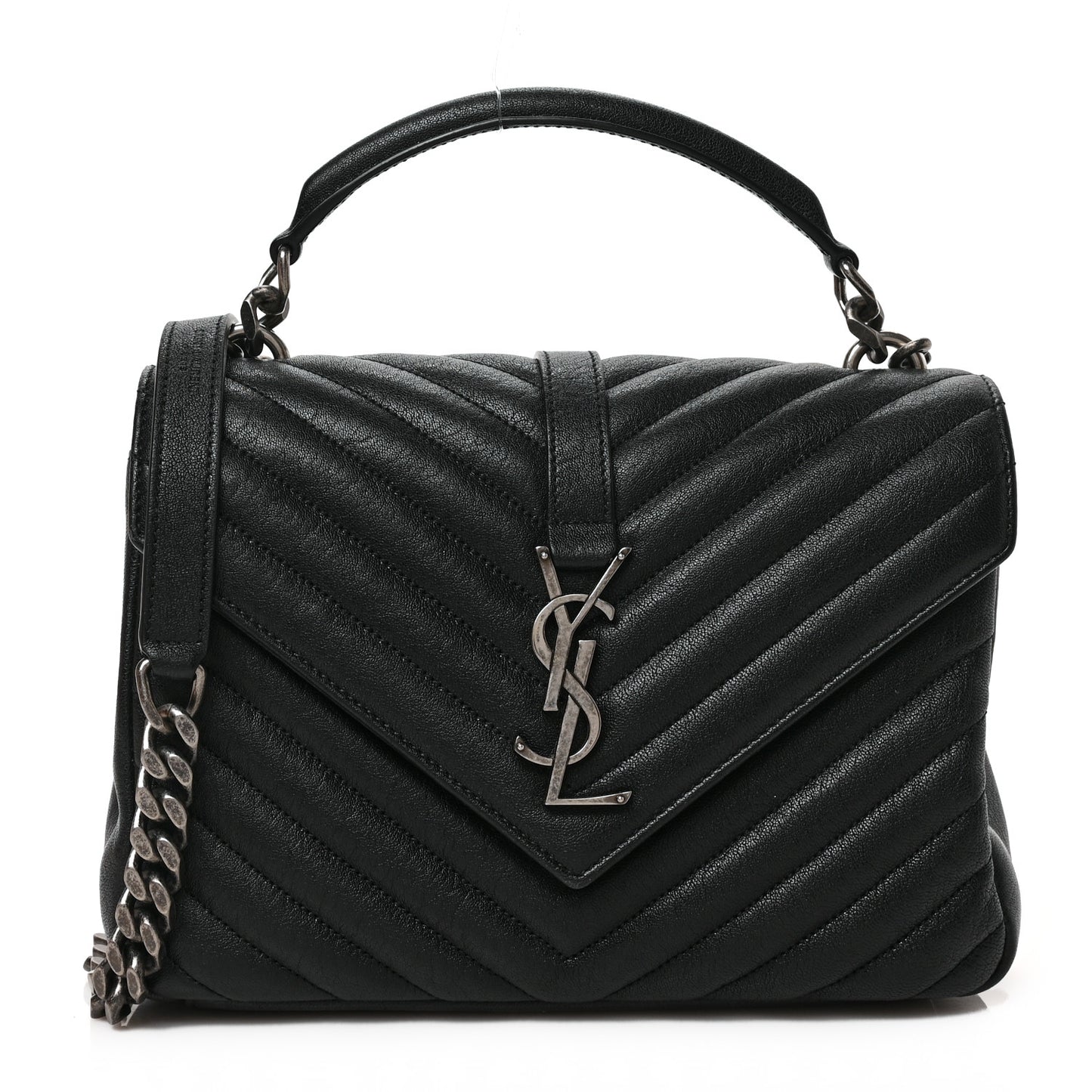 Sheepskin Matelasse Chevron Monogram Medium College Bag Black